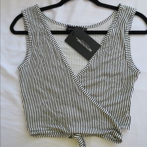 Striped Cropped Tie Front Top